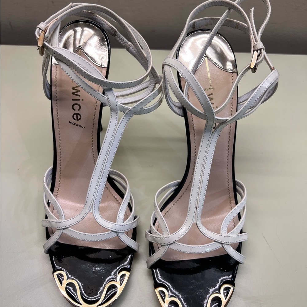 Ice Silver and Black Strappy Heels